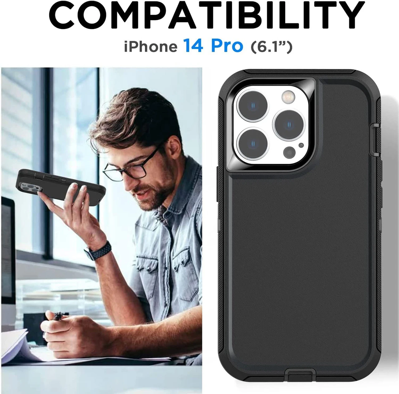 Black Tough Military Grade Drop Proof Defender Case For IPhone 14 Pro 3 Black Tough Military Grade Drop Proof Defender Case For IPhone 14 Pro - Image 3