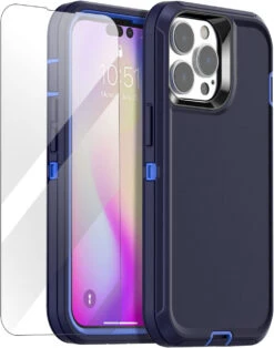 Navy IPhone 14 Pro Tradies Military Defender Heavy Duty Case