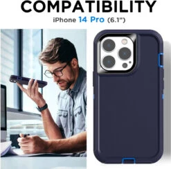 Navy IPhone 14 Pro Tradies Military Defender Heavy Duty Case -Cheap NewCase Store iphone 14 pro military grade defender case navy 5 18996.1673678503