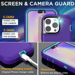 Purple Tradies Heavy Duty Military Defender Case For IPhone 14 Pro -Cheap NewCase Store iphone 14 pro military grade defender case purple 3 49583.1673678505