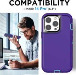 Purple Tradies Heavy Duty Military Defender Case For IPhone 14 Pro -Cheap NewCase Store iphone 14 pro military grade defender case purple 4 23387.1673678505