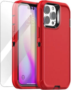 Red Heavy Duty Military Defense Drop Proof Case For IPhone 14 Pro
