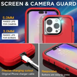 Red Heavy Duty Military Defense Drop Proof Case For IPhone 14 Pro -Cheap NewCase Store iphone 14 pro military grade defender case red 3 05843.1673678507