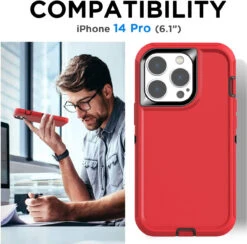 Red Heavy Duty Military Defense Drop Proof Case For IPhone 14 Pro -Cheap NewCase Store iphone 14 pro military grade defender case red 5 67868.1673678507