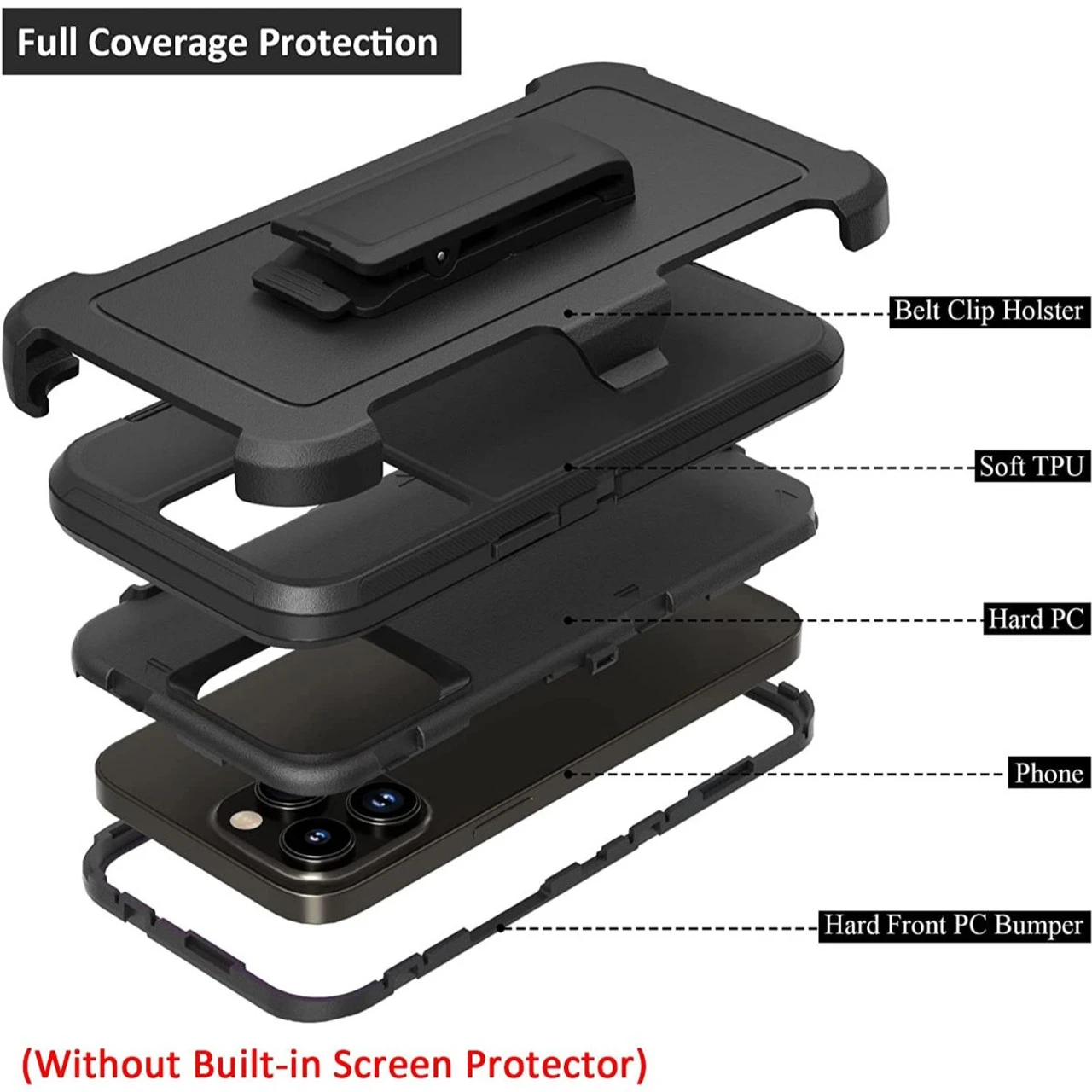 Black Tough Military Grade Drop Proof Holster Belt Clip For IPhone 14 Pro 3 Black Tough Military Grade Drop Proof Holster Belt Clip For IPhone 14 Pro - Image 3