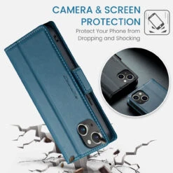 Blue Genuine CaseMe Litchi Textured Wallet Case For IPhone 15 -Cheap NewCase Store iphone 15 caseme 023 wallet case blue 6 12047.1696555909