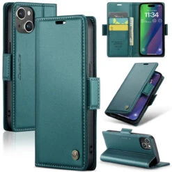 Turquoise IPhone 15 Genuine CaseMe Compact Magnetic Wallet Case