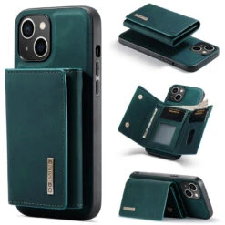 Green IPhone 15 DG.Ming M2 Magnetic Detachable Mini Wallet Case