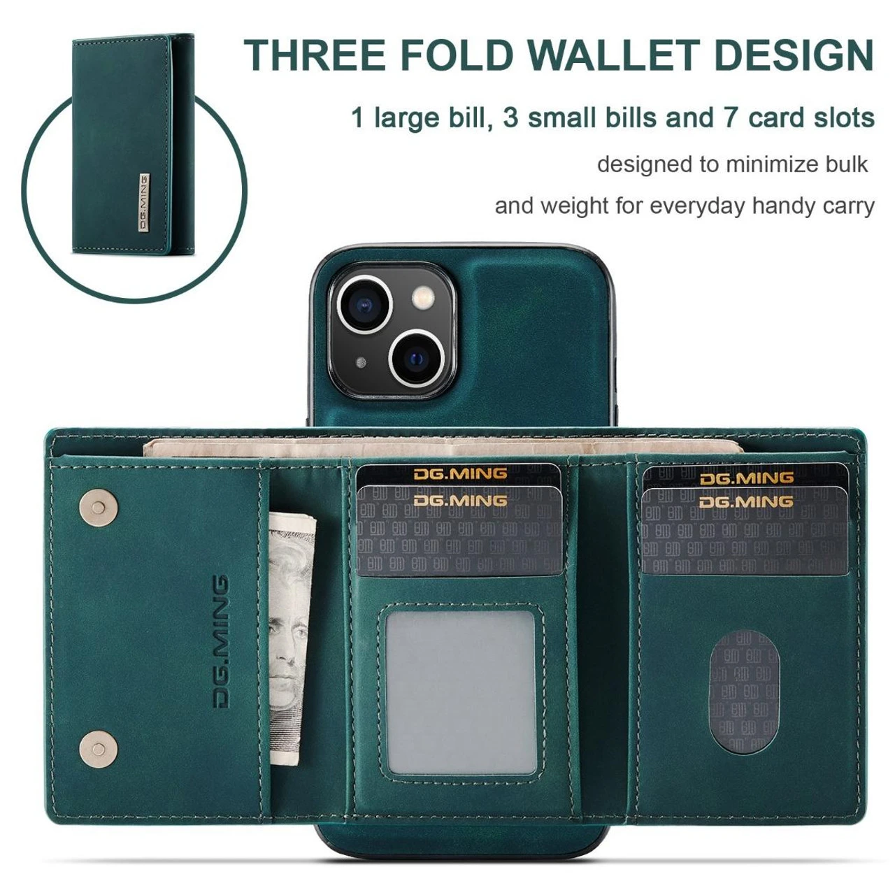 Green IPhone 15 DG.Ming M2 Magnetic Detachable Mini Wallet Case 2 Green IPhone 15 DG.Ming M2 Magnetic Detachable Mini Wallet Case - Image 2