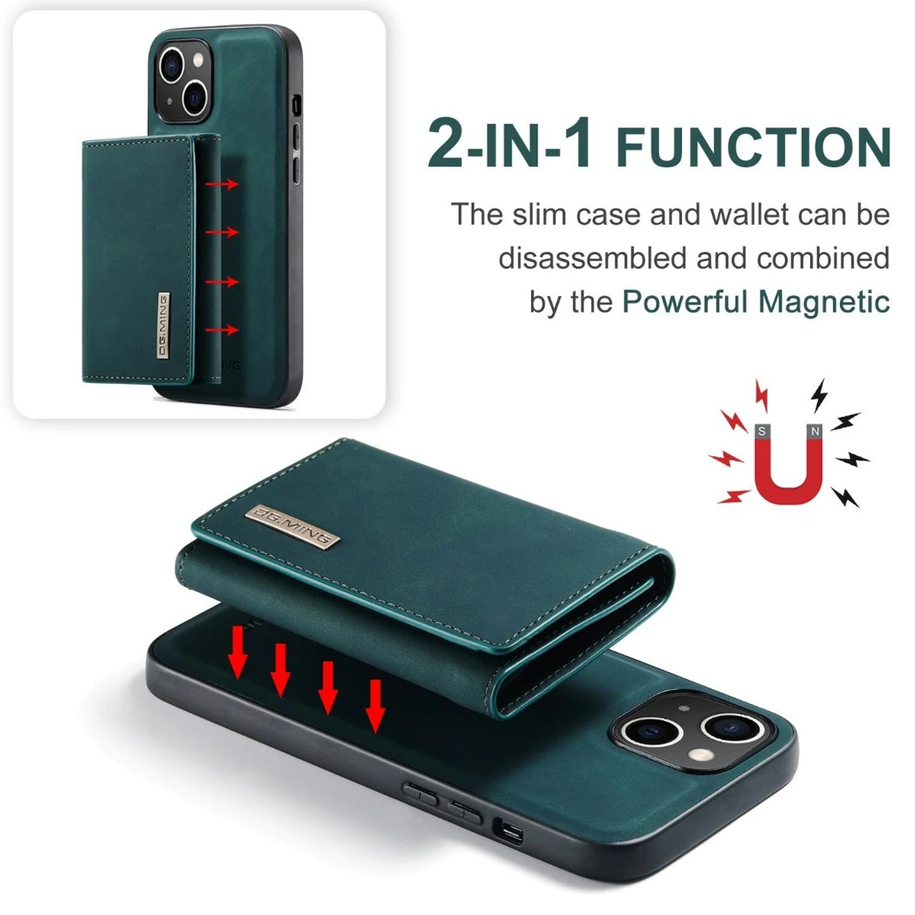 Green IPhone 15 DG.Ming M2 Magnetic Detachable Mini Wallet Case 6 Green IPhone 15 DG.Ming M2 Magnetic Detachable Mini Wallet Case - Image 6