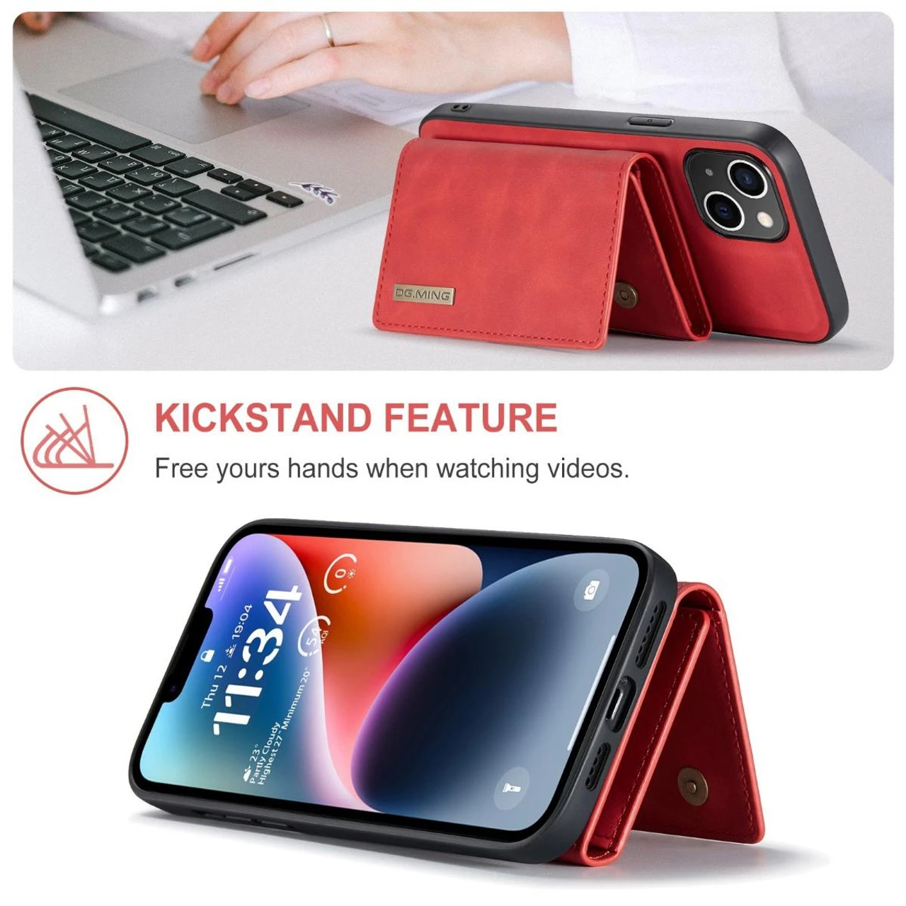 Red IPhone 15 DG.Ming M2 Series Case Removable 3 Fold Wallet 4 Red IPhone 15 DG.Ming M2 Series Case Removable 3 Fold Wallet - Image 4