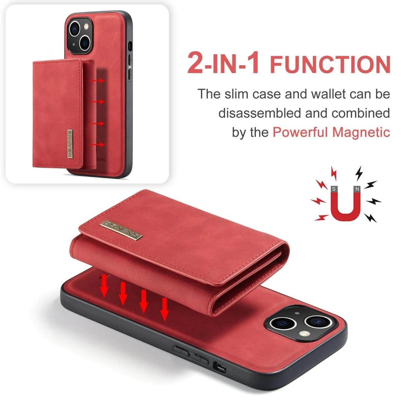 Red IPhone 15 DG.Ming M2 Series Case Removable 3 Fold Wallet 6 Red IPhone 15 DG.Ming M2 Series Case Removable 3 Fold Wallet - Image 6