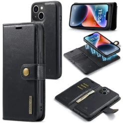 Black DG.Ming Premium 2 In 1 Magnetic Case And Wallet For IPhone 15