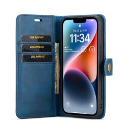 Blue IPhone 15 DG.Ming M2 Magnetic Shockproof Case Leather Wallet -Cheap NewCase Store iphone 15 dg ming wallet magnetic case blue 4 67483.1700735031