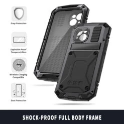 Black IPhone 15 Full Body Metal Case Built-In Screen Protector -Cheap NewCase Store iphone 15 extreme metal military case black 6 72351.1695005602