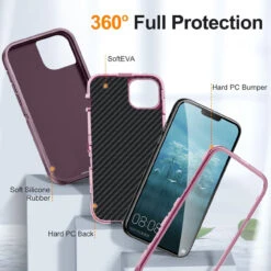 Purple IPhone 15 Rugged Full Body Heavy Duty Shock Proof Case -Cheap NewCase Store iphone 15 military grade defender case purple 3 09948.1694657190