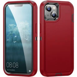 Red Rugged Shock / Drop Protection Defender Case For IPhone 15