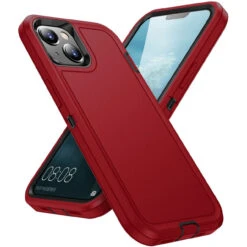 Red Rugged Shock / Drop Protection Defender Case For IPhone 15 -Cheap NewCase Store iphone 15 military grade defender case red 7 75541.1694657193