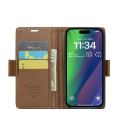 Brown IPhone 15 Plus CaseMe Slim Luxury 3 Card Slot Wallet Case -Cheap NewCase Store iphone 15 plus caseme 023 wallet case brown 4 51360.1696555940