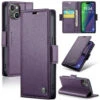 Purple IPhone 15 Plus CaseMe RFID Blocking Wallet Flip Folio Case