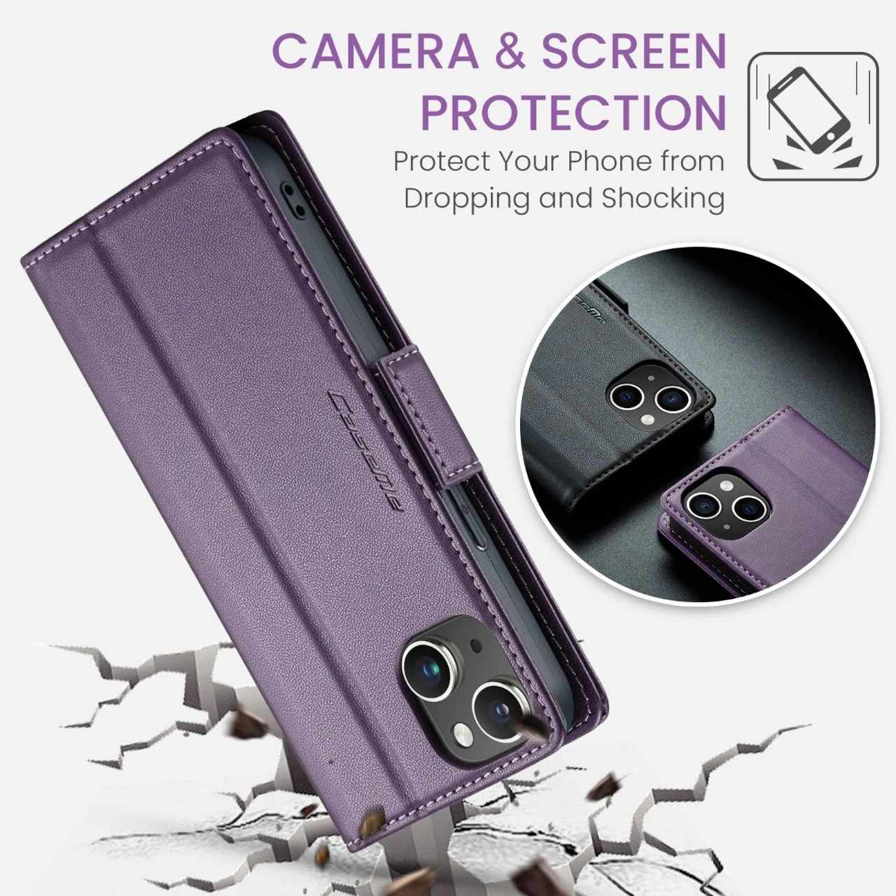 Purple IPhone 15 Plus CaseMe RFID Blocking Wallet Flip Folio Case 6 Purple IPhone 15 Plus CaseMe RFID Blocking Wallet Flip Folio Case - Image 6
