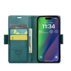 Turquoise IPhone 15 Plus CaseMe Slim Luxury 3 Card Slot Wallet Case -Cheap NewCase Store iphone 15 plus caseme 023 wallet case turquoise 4 12798.1696555947