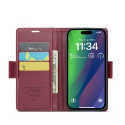 Wine Genuine CaseMe Litchi Textured Wallet Case For IPhone 15 Plus -Cheap NewCase Store iphone 15 plus caseme 023 wallet case wine 4 77283.1696555949