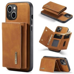 Brown IPhone 15 Plus DG.Ming M2 Case With Detachable Magnetic Wallet