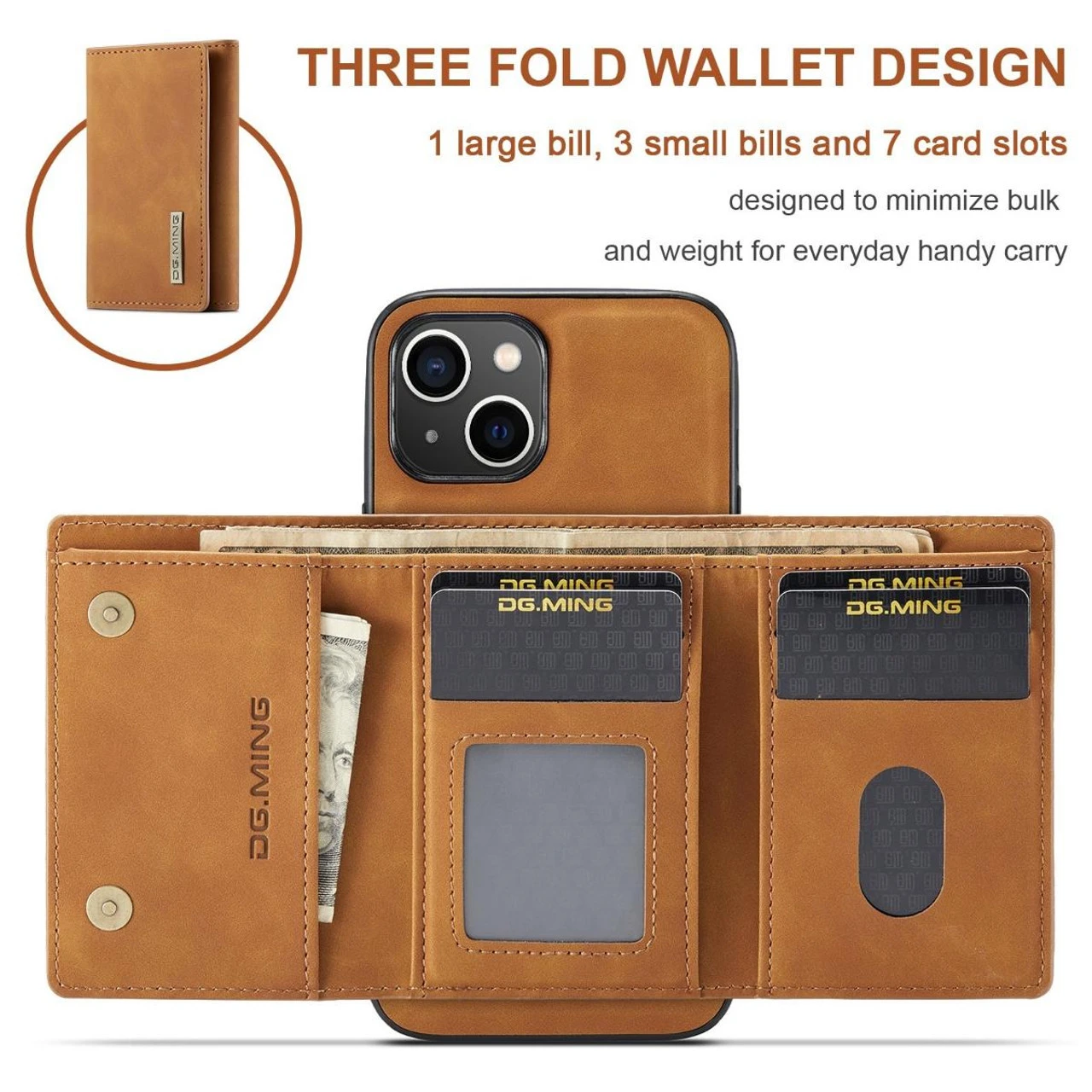 Brown IPhone 15 Plus DG.Ming M2 Case With Detachable Magnetic Wallet 2 Brown IPhone 15 Plus DG.Ming M2 Case With Detachable Magnetic Wallet - Image 2