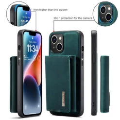 Green DG.Ming M2 Leather Case Removable Wallet Cover For IPhone 15 Plus -Cheap NewCase Store iphone 15 plus dg ming m2 series green 7 29038.1700649821