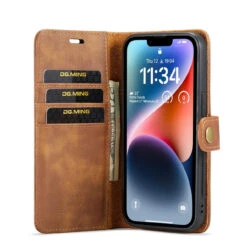 Brown IPhone 15 Plus DG.Ming Textured 3 Card 1 Cash Wallet Magnetic Case -Cheap NewCase Store iphone 15 plus dg ming wallet magnetic case brown 4 47104.1700735040