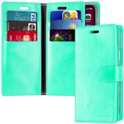 Mint Green IPhone 15 Plus Mercury Mansoor 9 Card Slot Wallet Case