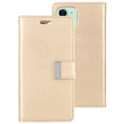 Gold IPhone 15 Plus Mercury Rich Diary Card Holder Wallet Case