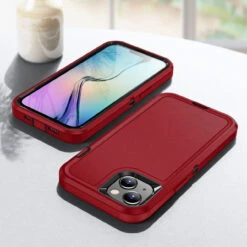 Red Rugged Full Body Heavy Duty Shock Proof Case For IPhone 15 Plus -Cheap NewCase Store iphone 15 plus military grade defender case red 6 38799.1694657205