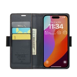 Black IPhone 15 Pro CaseMe RFID Blocking Wallet Flip Folio Case -Cheap NewCase Store iphone 15 pro caseme 023 wallet case black 4 01506.1696555916
