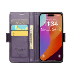 Purple CaseMe Slim Luxury 3 Card Slot Wallet Case For IPhone 15 Pro -Cheap NewCase Store iphone 15 pro caseme 023 wallet case purple 4 66100.1696555922