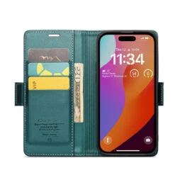 Turquoise IPhone 15 Pro Genuine CaseMe Litchi Textured Wallet Case -Cheap NewCase Store iphone 15 pro caseme 023 wallet case turquoise 4 07736.1696555924