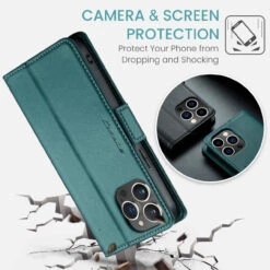 Turquoise IPhone 15 Pro Genuine CaseMe Litchi Textured Wallet Case -Cheap NewCase Store iphone 15 pro caseme 023 wallet case turquoise 6 04487.1696555924