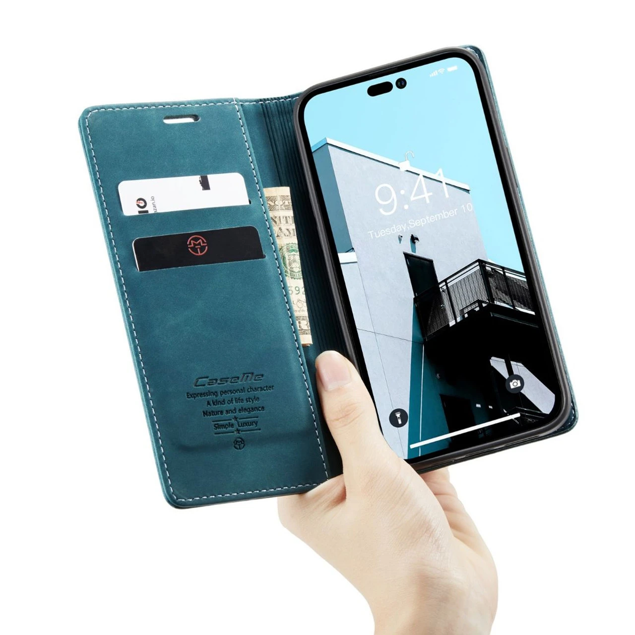 Blue IPhone 15 Pro CaseMe Compact Flip Magnetic Wallet Case 1 Blue IPhone 15 Pro CaseMe Compact Flip Magnetic Wallet Case