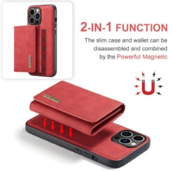 Red IPhone 15 Pro DG.Ming M2 Magnetic Detachable Mini Wallet Case -Cheap NewCase Store iphone 15 pro dg ming m2 series red 6 54814.1700649831