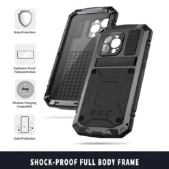Black IPhone 15 Pro Heavy Duty Military Metal Drop Proof Case -Cheap NewCase Store iphone 15 pro extreme metal military case black 6 30657.1695005606