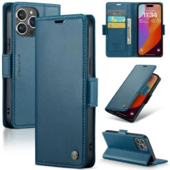 Blue IPhone 15 Pro Max CaseMe Soft Matte Anti-Theft Wallet Case