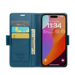Blue IPhone 15 Pro Max CaseMe Soft Matte Anti-Theft Wallet Case -Cheap NewCase Store iphone 15 pro max caseme 023 wallet case blue 4 40051.1696555932