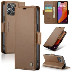 Brown IPhone 15 Pro Max CaseMe Soft Matte Anti-Theft Wallet Case