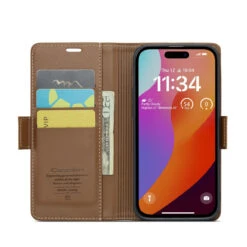 Brown IPhone 15 Pro Max CaseMe Soft Matte Anti-Theft Wallet Case -Cheap NewCase Store iphone 15 pro max caseme 023 wallet case brown 4 36318.1696555930