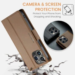 Brown IPhone 15 Pro Max CaseMe Soft Matte Anti-Theft Wallet Case -Cheap NewCase Store iphone 15 pro max caseme 023 wallet case brown 6 14751.1696555930
