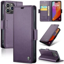 Purple Genuine CaseMe Compact Magnetic Wallet Case For IPhone 15 Pro Max