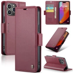 Wine CaseMe RFID Blocking Wallet Flip Folio Case For IPhone 15 Pro Max