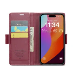 Wine CaseMe RFID Blocking Wallet Flip Folio Case For IPhone 15 Pro Max -Cheap NewCase Store iphone 15 pro max caseme 023 wallet case wine 4 17004.1696555937