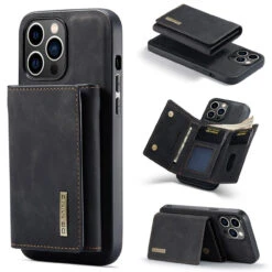 Black IPhone 15 Pro Max DG.Ming M2 Leather Case Removable Wallet Cover